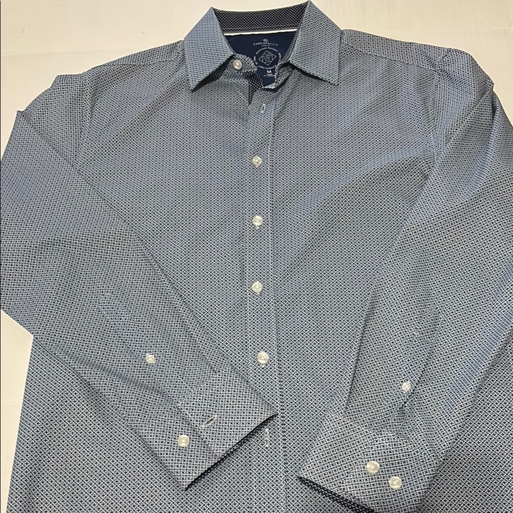 Blue Casual Button Down Shirt with Micro-Pattern